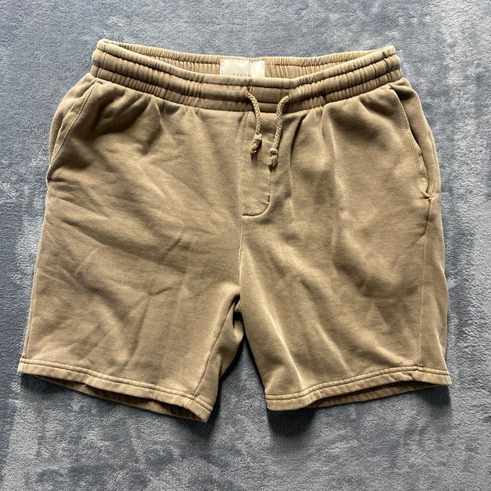 PacSun Sweat Shorts Mens Medium Fleece Tan Brown Drawstring Waist Casual